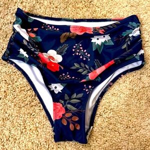 Floral bathing suit bottoms.